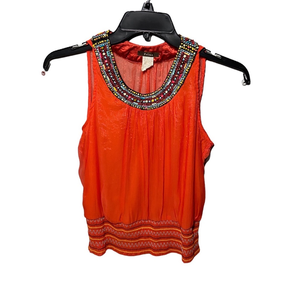 Vintage Red Embroidered Beaded Blouse Large